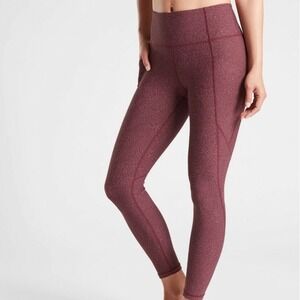 Athleta Salutation Stash Pocket Rainwater Leggings Sz S Antique Burgundy Maroon
